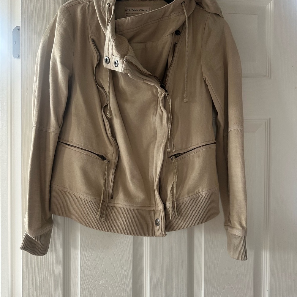 We The Free Tan Utility Jacket Asymmetrical Zipper